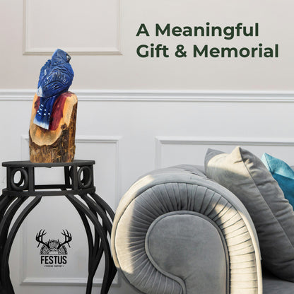 Chainsaw Carved Bluejay – Hand-Painted Cedar Bird Sculpture | Rustic Home & Garden Décor