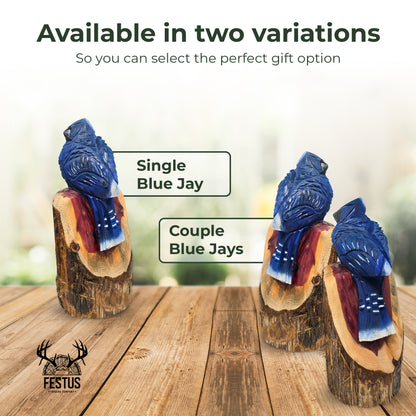Chainsaw Carved Bluejay – Hand-Painted Cedar Bird Sculpture | Rustic Home & Garden Décor