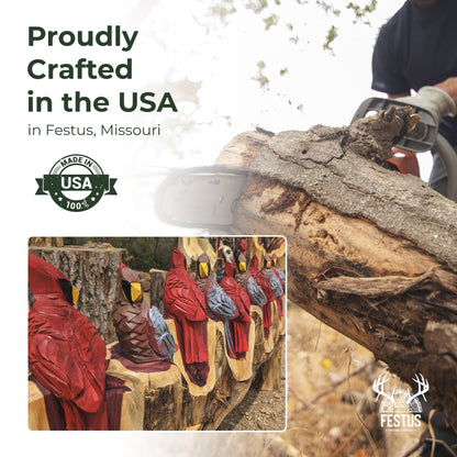 Hand-Carved Red Cardinal Bird with Custom Engraved Nameplate – Wooden Memorial Figurine for Farmhouse & Outdoor Décor – Made in USA