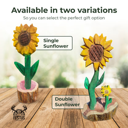 Chainsaw Carved Sunflower | Hand-Painted Cedar Flower | Rustic Wildlife Décor