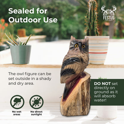 Chainsaw Carved Owl | Hand-Painted Cedar Bird | Rustic Wildlife Décor