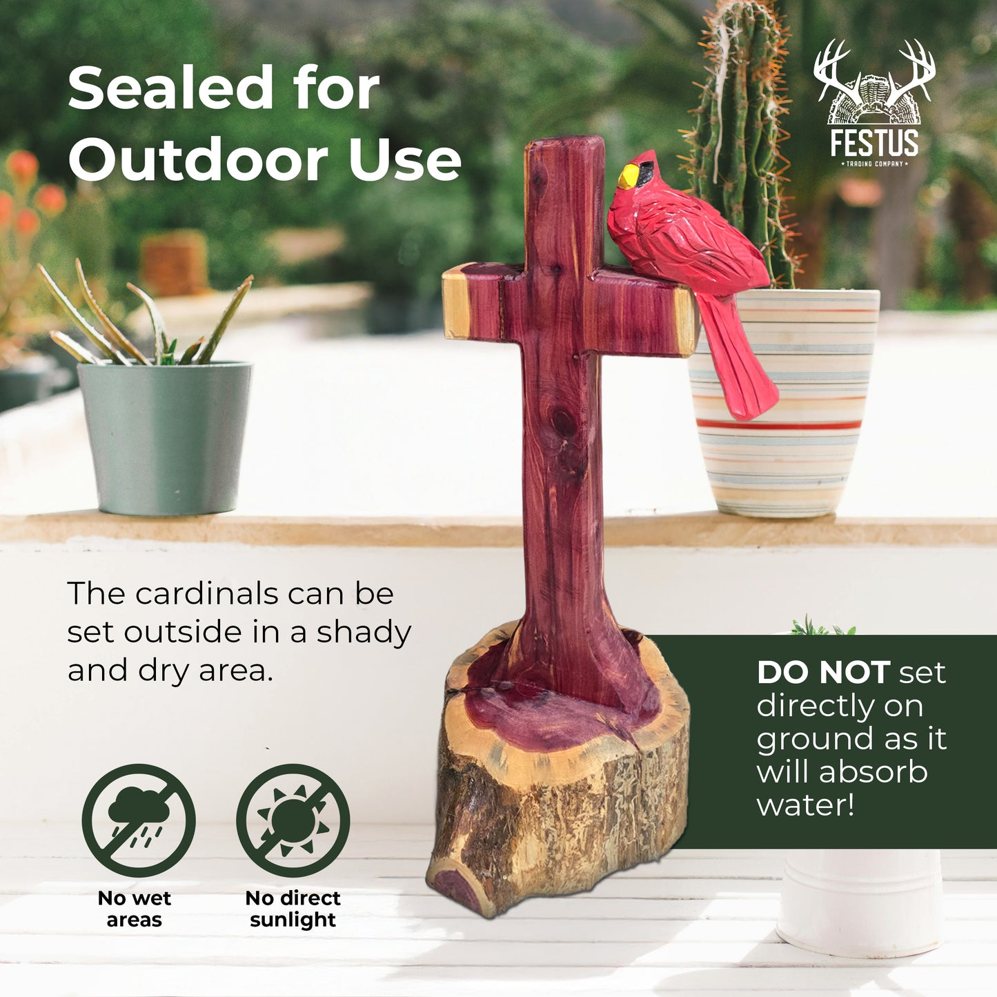 One/Two Cedar Cardinals on a Cross without Nameplate– Handmade Chainsaw Carving | Rustic Outdoor Décor & Memorial Art