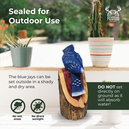 Chainsaw Carved Bluejay – Hand-Painted Cedar Bird Sculpture | Rustic Home & Garden Décor