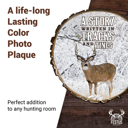Whitetail Deer Hunting Photo Plaque – Rustic Cabin Wall Décor, Live Edge Wood with Epoxy Resin Finish, Durable Glossy Hunting Wall Art, Lodge & Outdoor Décor