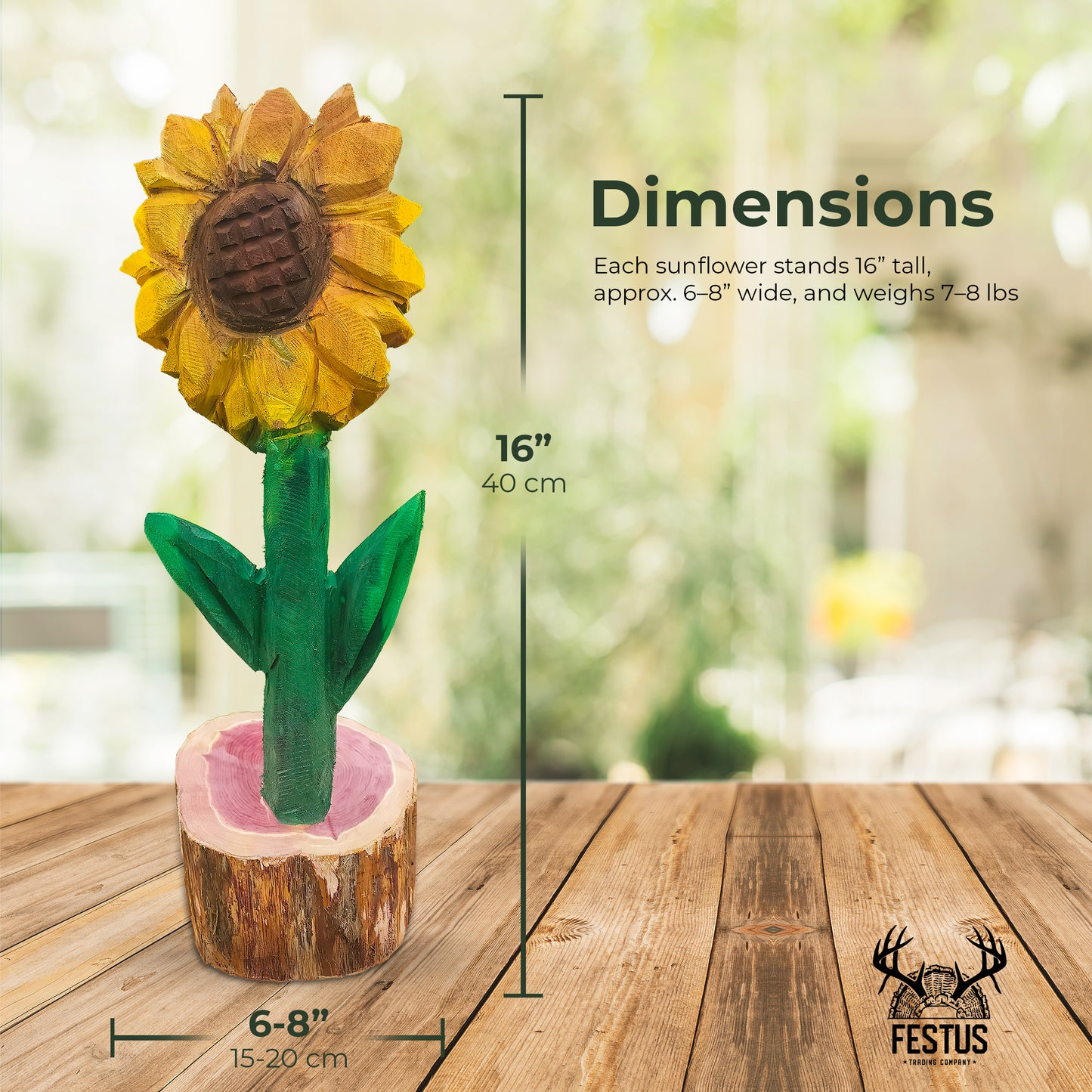 Chainsaw Carved Sunflower | Hand-Painted Cedar Flower | Rustic Wildlife Décor