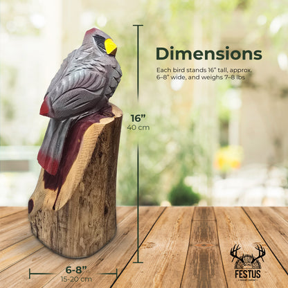 Hand-Carved Cedar Cardinal – Chainsaw Carved Wooden Bird Sculpture