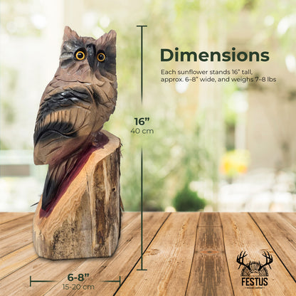 Chainsaw Carved Owl | Hand-Painted Cedar Bird | Rustic Wildlife Décor