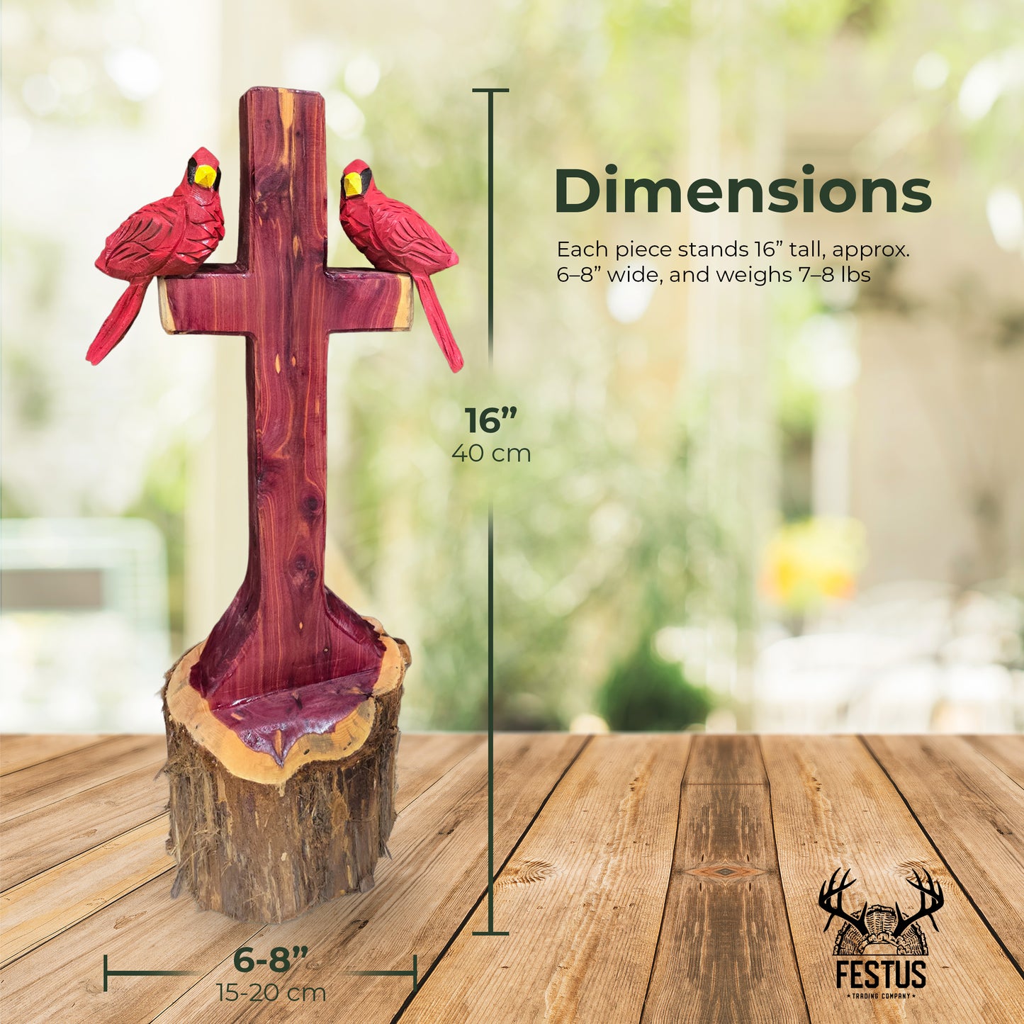 One/Two Cedar Cardinals on a Cross without Nameplate– Handmade Chainsaw Carving | Rustic Outdoor Décor & Memorial Art