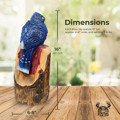 Chainsaw Carved Bluejay – Hand-Painted Cedar Bird Sculpture | Rustic Home & Garden Décor