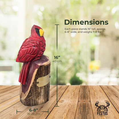 Hand-Carved Red Cardinal Bird with Custom Engraved Nameplate – Wooden Memorial Figurine for Farmhouse & Outdoor Décor – Made in USA
