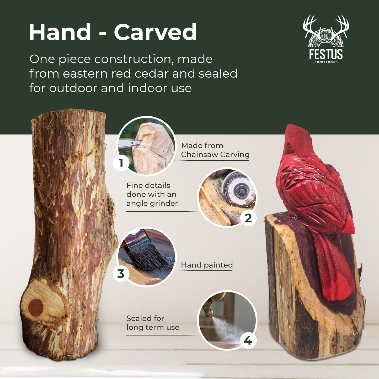 Hand-Carved Red Cardinal Bird with Custom Engraved Nameplate – Wooden Memorial Figurine for Farmhouse & Outdoor Décor – Made in USA