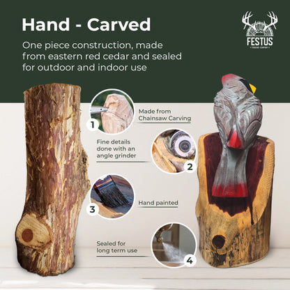 Hand-Carved Cedar Cardinal – Chainsaw Carved Wooden Bird Sculpture