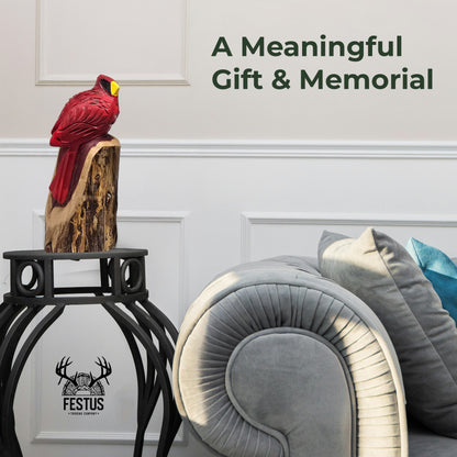 Hand-Carved Cedar Cardinal – Chainsaw Carved Wooden Bird Sculpture