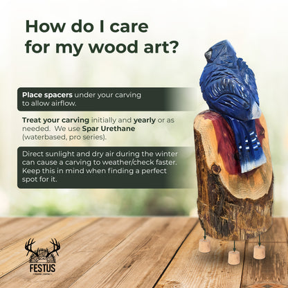 Chainsaw Carved Bluejay – Hand-Painted Cedar Bird Sculpture | Rustic Home & Garden Décor