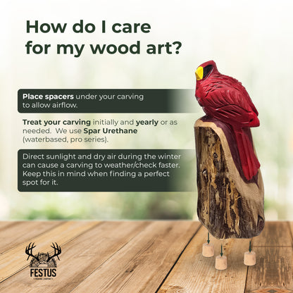 Hand-Carved Cedar Cardinal – Chainsaw Carved Wooden Bird Sculpture