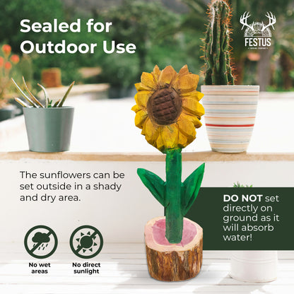 Chainsaw Carved Sunflower | Hand-Painted Cedar Flower | Rustic Wildlife Décor