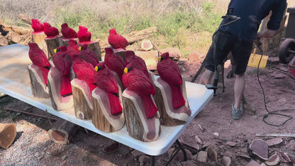 Hand-Carved Cedar Cardinal – Chainsaw Carved Wooden Bird Sculpture | Rustic Home & Garden Décor | Memorial Gift