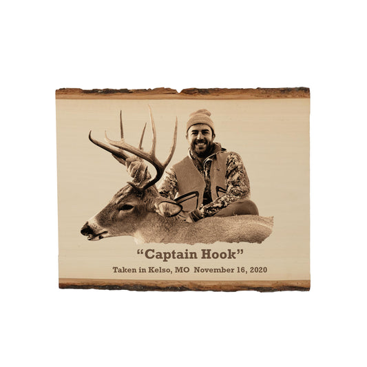 Customized Laser-Engraved Hunting or Fishing Memories on Live Edge Slab